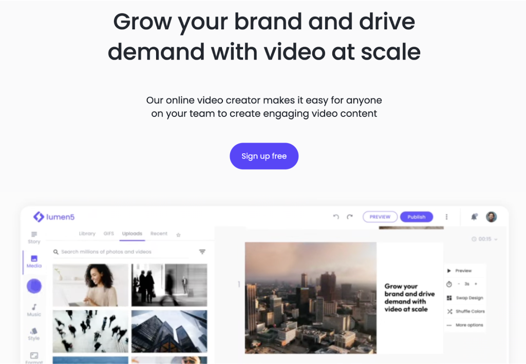 Grow your brand and drive demand with video at scale. Our online video creator makes it easy for anyone on your team to create engaging video content.